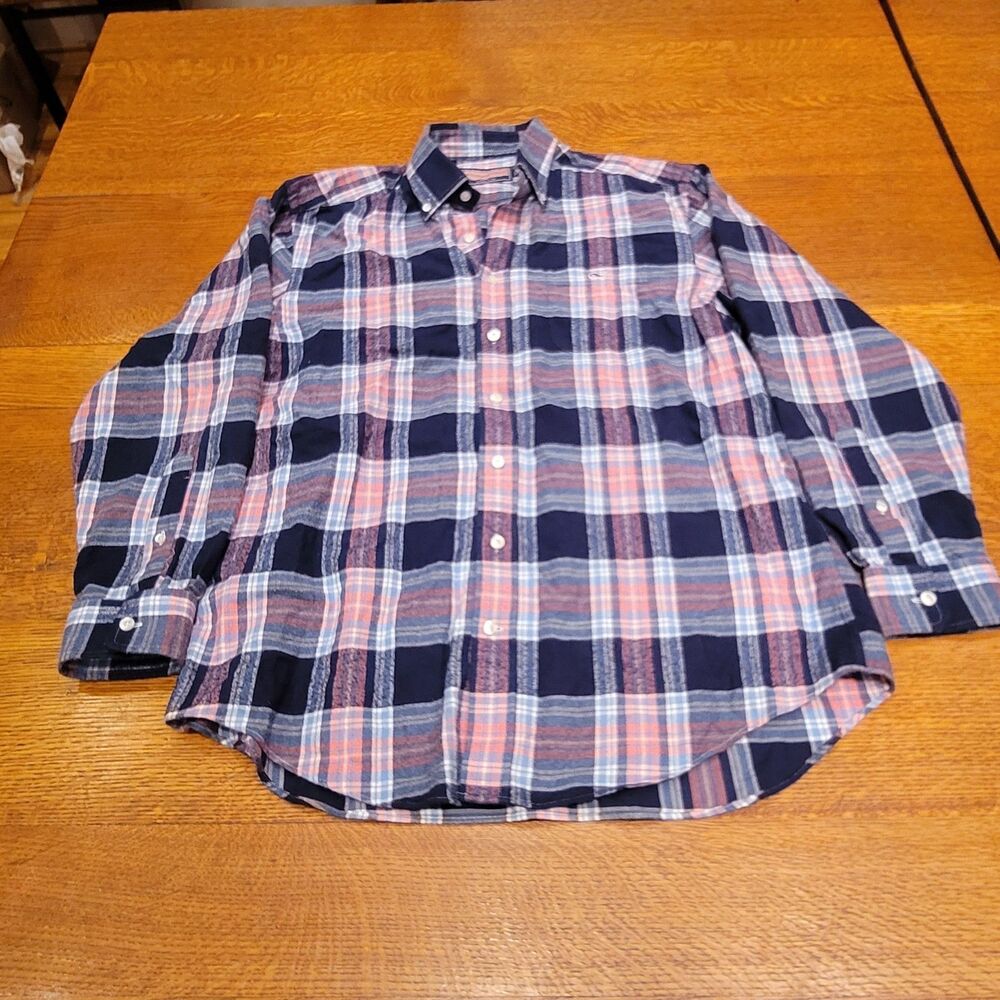 Vineyard Vines tucker Shirt Large Blue Pink White Plaid Flannel